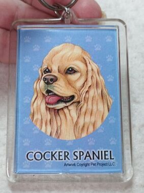 Cocker Spaniel Dog Keychain Pet Project Art Acrylic Key Ring USA  2x3" NEW